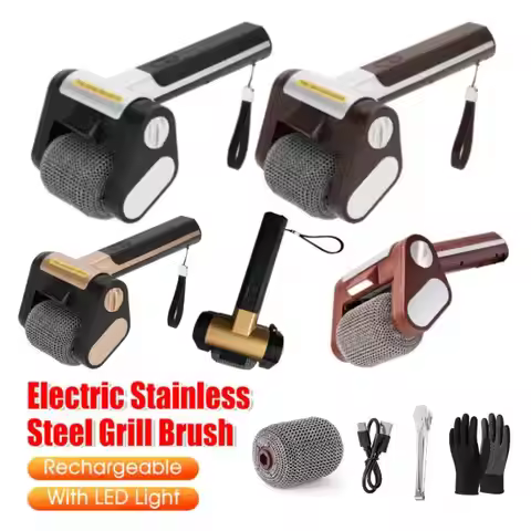 350RPM Electric Roller Grill Brush with LED Light Stainless Steel Bristle-Free Cleaner Brush Recharg
