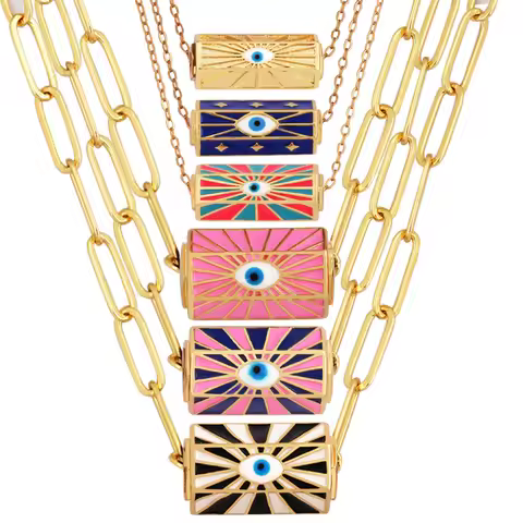 Evil Eye Lucky Alisman Amulet AMOUR LOVE Lucky Enamel Colourful Charm Focal Necklace,Fashion Bohimia