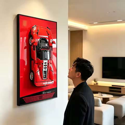 Wall‑Mount Background Display Board Compatible with LEGO 42143 Ferrari SP3 Technic Sports‑Car Buildi