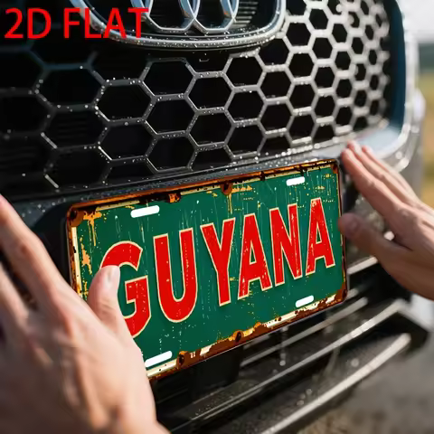 A 2D Flat Decorative Item, a Vintage-Style Aluminum License Plate Themed "Guyana" for Decoration Onl