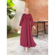 midi dress muslim terbaru aquila dres baju gamis remaja korean style - maroon all size