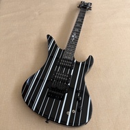 Schecter ลายทางขาวดำ24 Frets ฝังโครงกระดูกกีต้าร์ไฟฟ้า