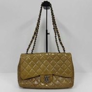 CHANEL 琥珀黃銀扣CF jumbo爆裂紋肩背斜背包 30*8*20 97新配件塵袋