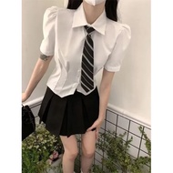 [No. 3 Clothes Cool] Narrow-Waist JK Uniform Shirt Women Summer Preppy Style White Design Sense Nich