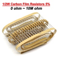 50PCS 1/2W Carbon Film Resistors 5% 24R ~ 3.3K  24R 30R 47R 75R 100R 150R 200R 300R 470R 750R 1K 1.5
