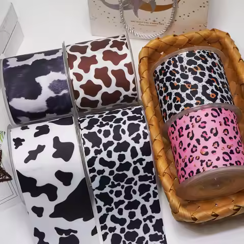 10 yard 3 inch 75 mm 38 mm 25 mm Cow printed grosgrain ribbon 59376