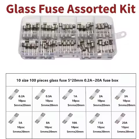 100pcs 5x20mm Quick Blow Glass Tube Fuse Assorted Kit Amp 0.2A 0.5A 1A 2A 3A 5A 8A 10A 15A 20A 250V 