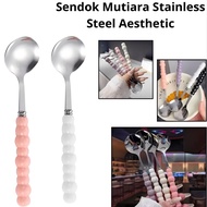 KITCHENWARE Pearl Spoon Aesthetic Pearl Cutlery/ Thick Korean Style Cutlery/