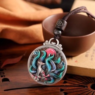 Cloisonne Lucky Pendant, Enamel Nine Tail Fox Pendant
