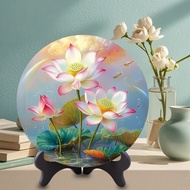 New Chinese Style Good Luck Lotus Photo Frame Decoration Painting Lotus Leaf Lotus Decoration Disc D
