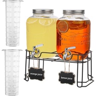 Deefongo 2 x 4Glass Beverage Dispenser with Stand Beverage Dispenser Glass Juice Dispenser with Fauc