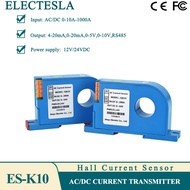 เซ็นเซอร์ DC0-10A-1000A ไฟฟ้ากระแสตรง/กระแสสลับเครื่องส่งกระแสไฟฟ้าฮอลล์4-20mA 0-20mA 0-5V/10V ตัวแป