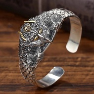 Gelang Burung Besar Mitologi / Sterling Silver Evil Eagle Cuff Bracelet With A Gold Skull / Gelang B