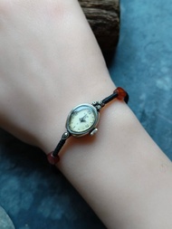 稀有Elgin 編織帶銀扣 10k包金 真鑽古董錶 機械手上鍊錶