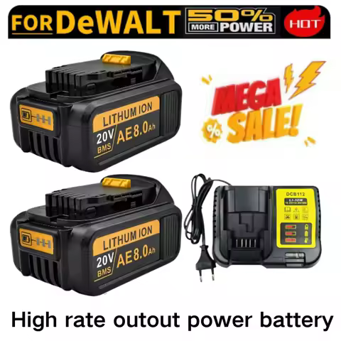 8/6AH For D.walt 18V/20V Battery with Type-C Input/Output Power Tools Li-ion Replacement DCB200 DCF8