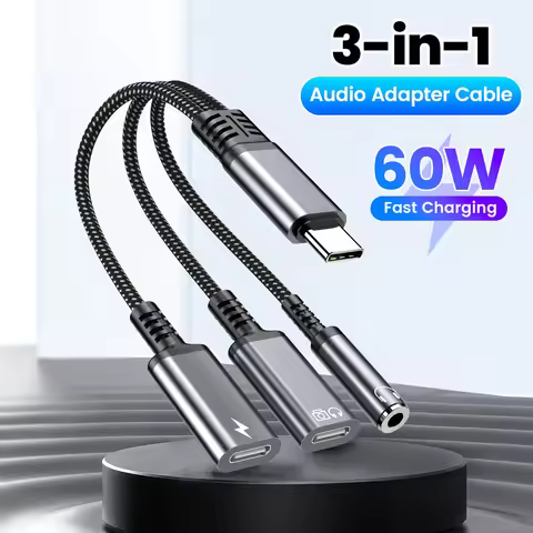 3 in 1 Type-C Audio Adapter Type-C to Type-C Audio+Type-C Charging +3.5mm Jack Headphones Connector 