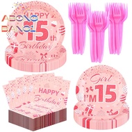[abongbang1S] 96Pcs Pink 15th Birthday Party Plates For Girls 15 Birthday Paper Plates Napkins Dispo