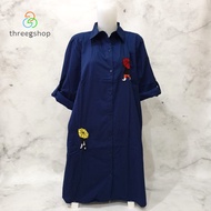 KATUN KEMEJA 3XL Embroidered Women's Tunic Jumbo Cotton Long Sleeve Bumil 719 Navy L LD 110 cm N4Z3 