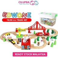 CILUPBA Edwone 70Pcs 80Pcs Wooden Train Set with Battery Locomotive Train Track Toy