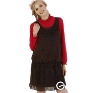 [Gennies Gennies] Lightweight Chiffon Vest Dress-Brown (G2W16)