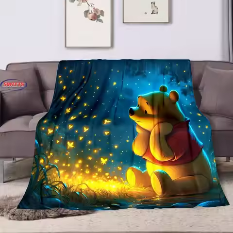 New Shelves! Disney Winnie The Pooh Blanket, Fluffy Soft Machine Wash Non-Deforming Four Seasons Bla