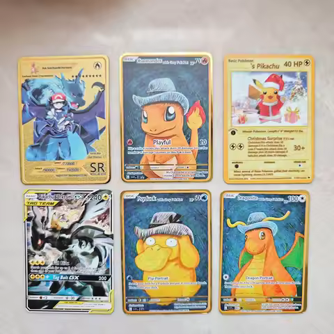 Metal Pokemon Cards Letters Golden Charizard Eevee Shiny Iron Pokémon Vmax EX Letters Game Collectio