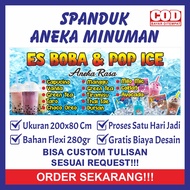 Spanduk Sepanduk Banner Bener Backdrop Plang Usaha Minum Minuman Aneka Varian Rasa Ice Es Boba Drink
