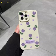 For Huawei Y7 Y6 2018 Pro Y5 2019 P Smart 2021 Phone Case Cute Purple Tulip Tulips Flower Floral Label Polka Dot Matte White Simple Soft Silicone Casing Cases Case Cover