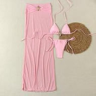Polovedo Official New Arrival Spring/Summer Elegant Sexy Solid Pink Starfish 3-Piece Bikini Set Set,