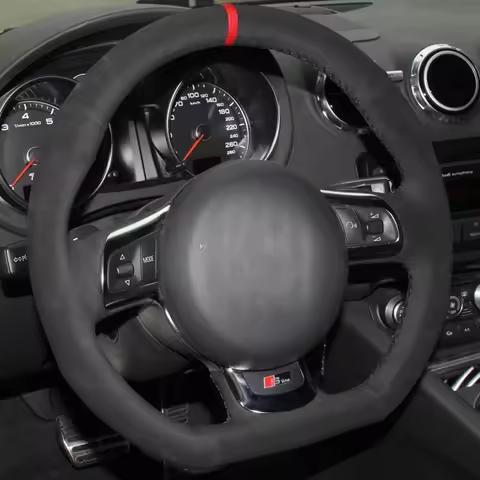 Car Steering Wheel Cover DIY Non-slip Black Suede For Audi TT TTS (8J) 2006-2014 A3 S3 (8P) Sportbac