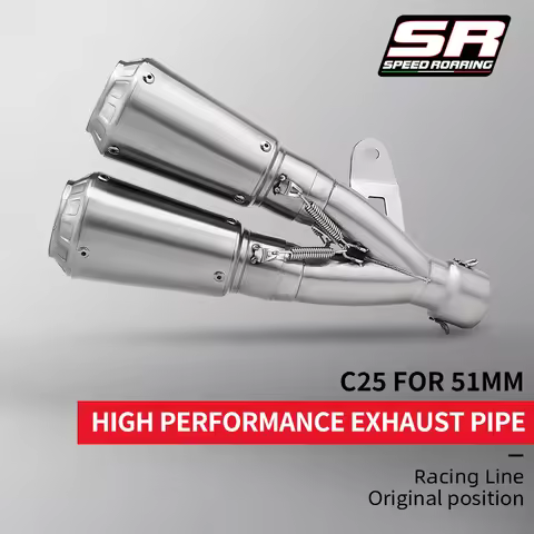 51mm Motorcycle Exhaust Pipe Modified Muffler Double Holes For R25 R3 MT09 ZX4R R6 NC700 CBR500 Z400