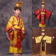 เด็กชุด Hanfu โบราณจีนผู้ชายเด็กชายจักรพรรดิ King เวทีสีแดงเสื้อผ้าเด็กชุดถังชุดเด็ก + หมวกชุด