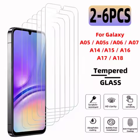 2-6 Tempered Glass Screen Protectors Suitable for Galaxy A05/A05s/A06/A07/A14/A15/A16/A17/A18, Shatt