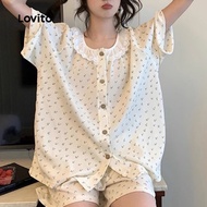 Lovito Casual Pajama Sets Ruffle Neck Spring/summer White Pajama Sets for Women LNA107X023 Lovito Se