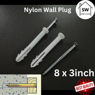 SW Nylon Wall Plug With Screw Cabinet Furniture Skru Dinding PVC Plug Nail 8 x 3''