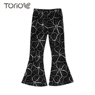 TORIO Black Floral Flare Leggings - Girls' Pants