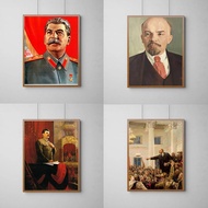 Lukisan Poster Potret Lenin Stalin Rusia, Cetakan Kanvas untuk Hiasan Bilik Tidur, Seni Dinding Deko