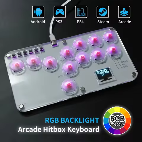 Arcade Hitbox Controller Fight Stick Joystick Hitbox Controller RGB Keyboard For XBox/PS4/PS5/Switch