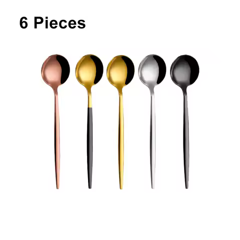 6 Pieces Gold Coffee Spoon Stainless Steel Stiring Teaspoons Ice Cream Cake Dessert Spoon Set Sliver