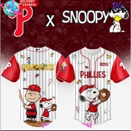 "2025 Summer PEANUTS x Snoopy Collab! Charlie Brown & Snoopy’s Dugout Duo—‘PHILLIES’ Jersey, Unisex 