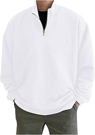 Mens 1/4 Zip Fleece Stand Collar Quarter Zip Loose Fit Off Shoulder Sweatshirt