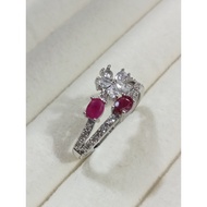 (R380) RED RUBY NATURAL GEMSTONE ADJUSTABLE FLOWER SILVER RING 红宝石天然宝石可调节花朵银戒指 CINCIN PERAK BATU PERMATA DELIMA