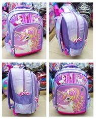 Onlan  PROMO TROLI PREMIUM Tas Trolley Dorong Anak Sekolah SD Karakter Anak Perempuan Kuda UNICORN P