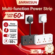 ANRMESUN Extension Plug with USB+Type C 20W Fast Charging, Wall Socket Mutil Plug Adapter Universal 