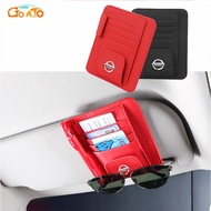 GTIOATO Car Sun Visor Card Pen Bill Organizer Driving License Holder Leather Sunglasses Clip For Nis