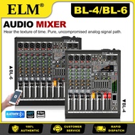 ELM BL-4/BL-6 Pro Audio Mixer 4/6 Saluran, 48V Phantom, 3-Band EQ, Bluetooth, USB untuk Live & Karao