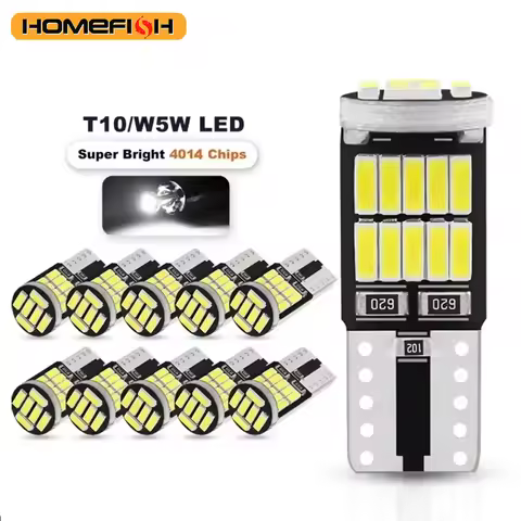 10PCS W5W T10 Led Bulbs Canbus 4014 SMD 6000K 168 194 Led 5w5 Car Interior Dome Reading License Plat