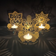 Happy Diwali Iron Projection Candle Holder Deepavali Candlesticks Diwali Decoration Ganesha Crafts Decoration for Bedroom Bar Candleholders Ornament
