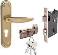IPSA Reno Mortise Lever Door Handle Lockset with One Side Key &amp; Knob Cylinder with Computer Key Finish Brass Antique