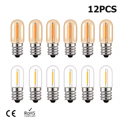 E14 LED Light Bulb T16 E12 Tubular LED Filament Bulb Amber Glass Edison Lamp 0.6W Warm White 2200k 1